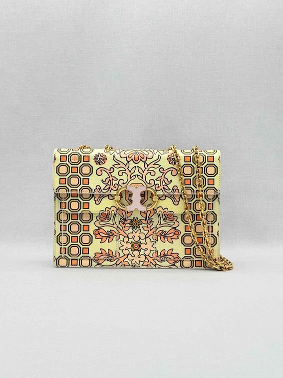 Pre-loved TORY BURCH Gemini Link Chain Beige Shoulder Bag at Reems Closet