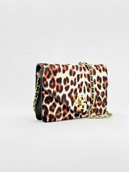 Pre - loved TORY BURCH Kira Cream Multicolor Leopard Crossbody at Reems Closet