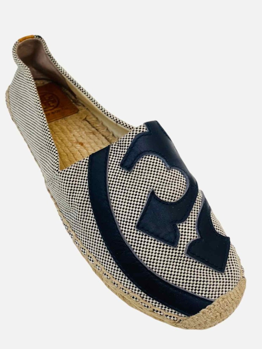 Pre - loved TORY BURCH Lonnie Espadrille Black & White Flats at Reems Closet