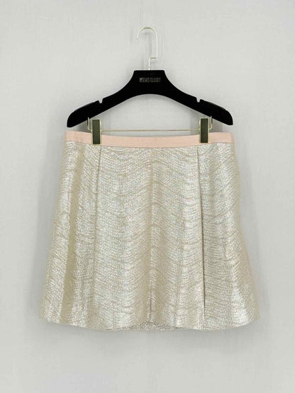 Pre - loved TORY BURCH Metallic Gold Size Large Mini Skirt at Reems Closet