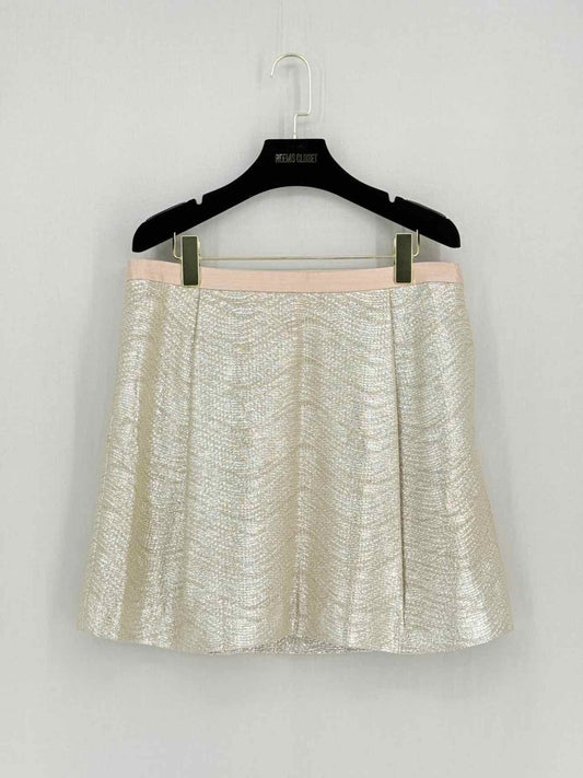 Pre - loved TORY BURCH Metallic Gold Size Large Mini Skirt at Reems Closet
