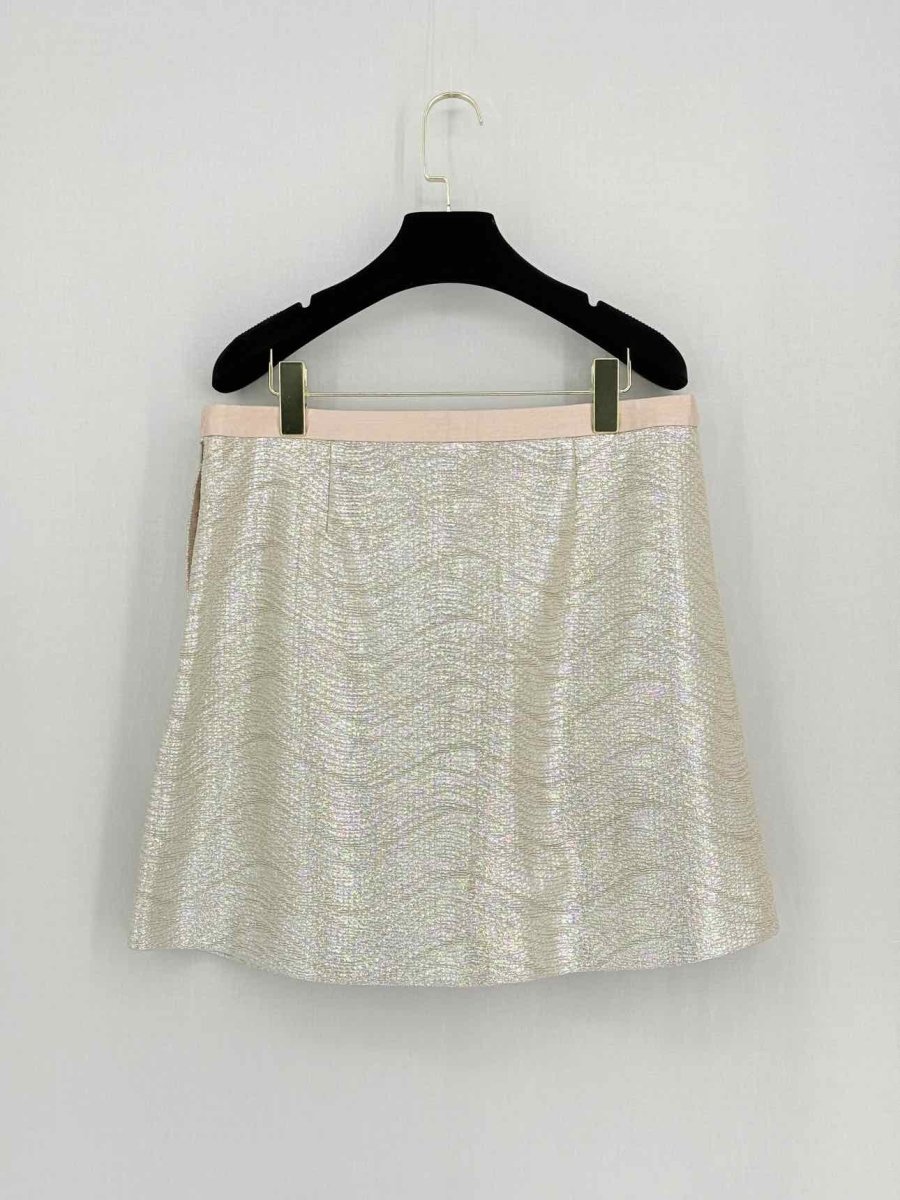 Pre - loved TORY BURCH Metallic Gold Size Large Mini Skirt at Reems Closet