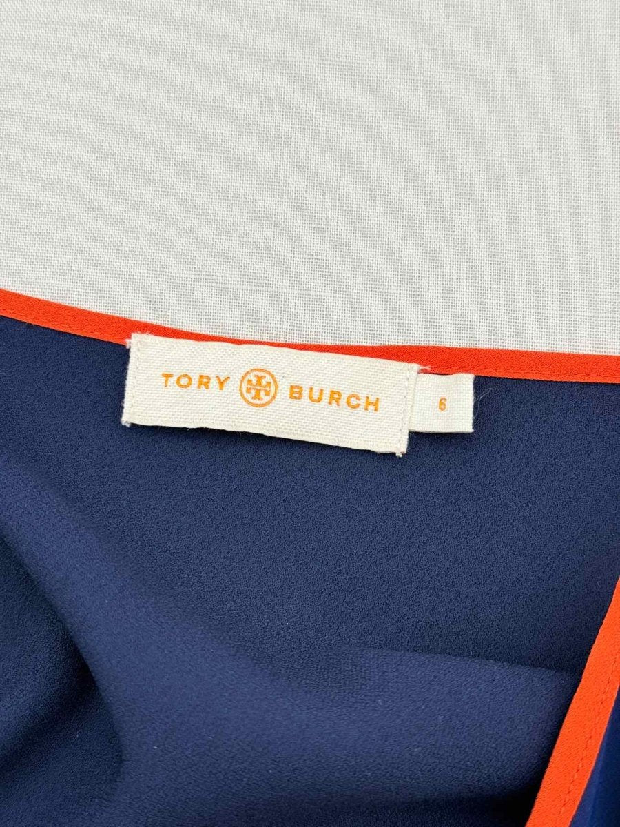 Pre-loved TORY BURCH Navy Blue & Orange Size US 6 Midi Dress at Reems Closet