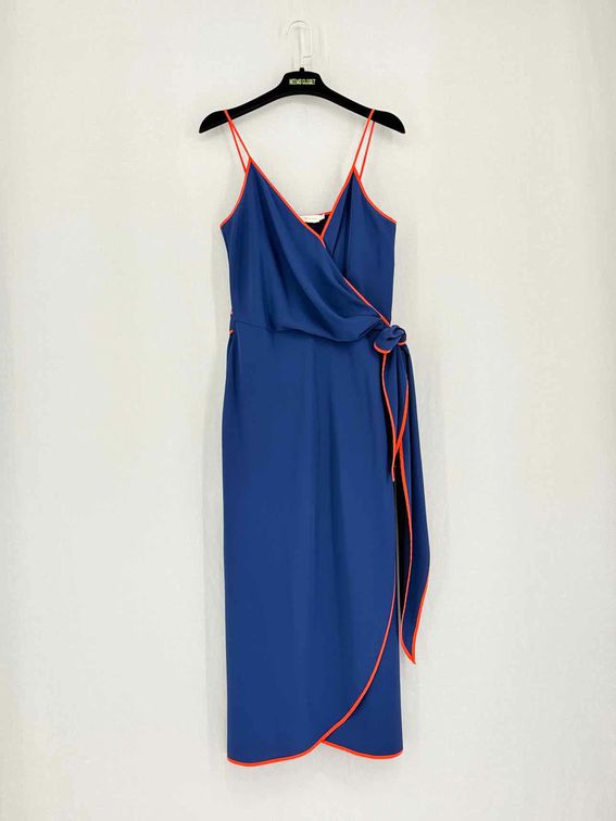 Pre-loved TORY BURCH Navy Blue & Orange Size US 6 Midi Dress at Reems Closet