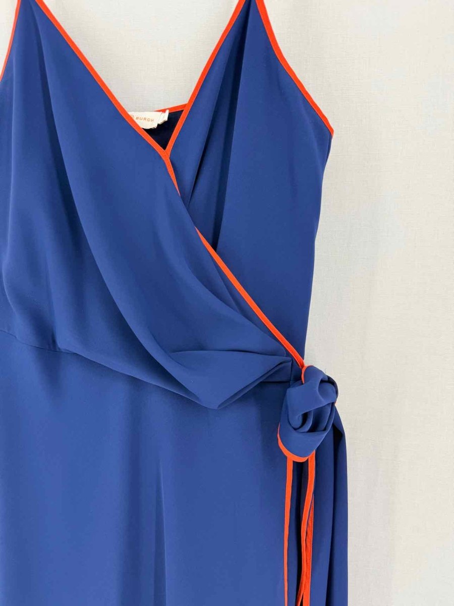 Pre-loved TORY BURCH Navy Blue & Orange Size US 6 Midi Dress at Reems Closet