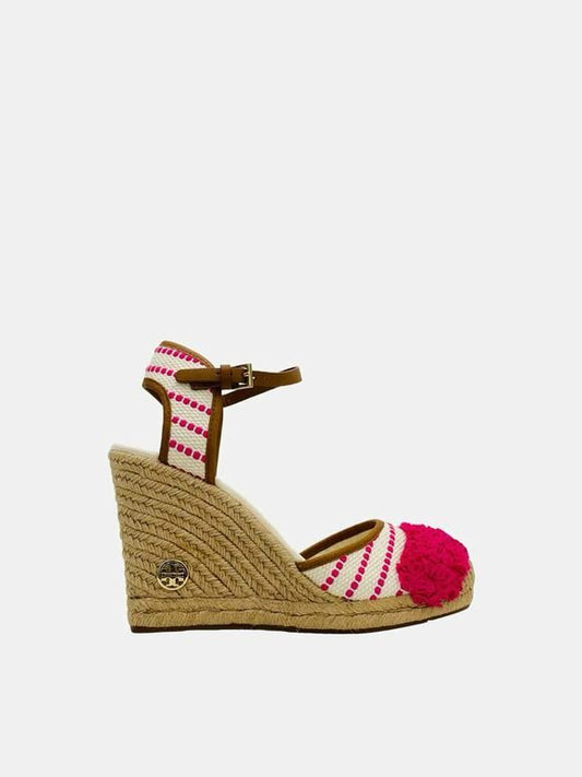 Pre-loved TORY BURCH Shaw Espadrille Pink & White Stripe Wedges from Reems Closet