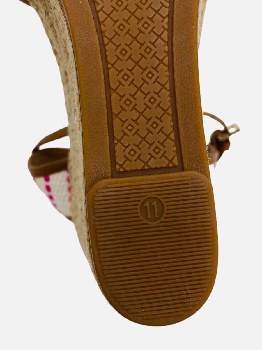 Pre-loved TORY BURCH Shaw Espadrille Pink & White Stripe Wedges from Reems Closet