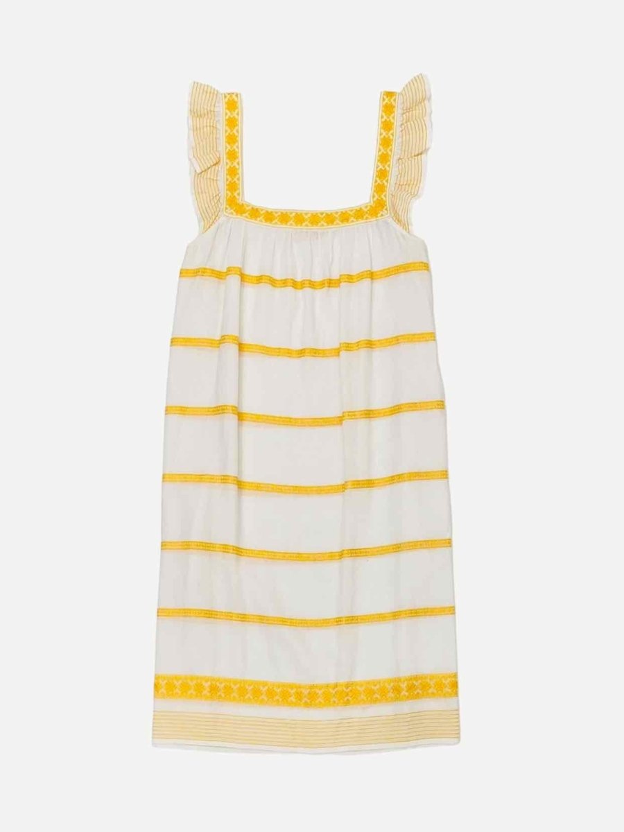 Pre - loved TORY BURCH Shift White w/ Yellow Mini Dress at Reems Closet