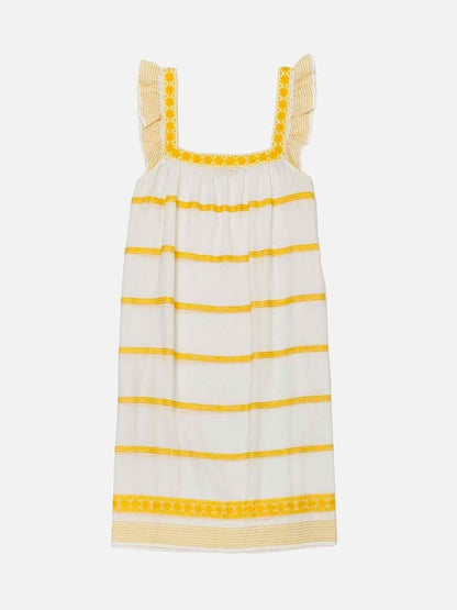 Pre - loved TORY BURCH Shift White w/ Yellow Mini Dress at Reems Closet