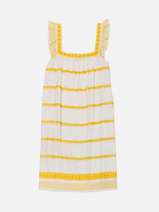 Pre - loved TORY BURCH Shift White w/ Yellow Mini Dress at Reems Closet