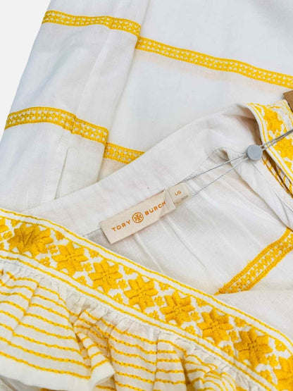 Pre - loved TORY BURCH Shift White w/ Yellow Mini Dress at Reems Closet