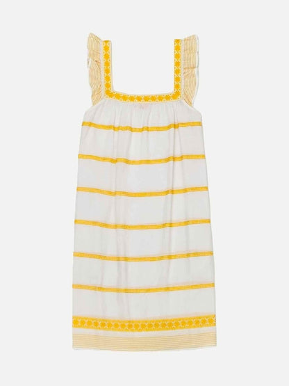 Pre - loved TORY BURCH Shift White w/ Yellow Mini Dress at Reems Closet