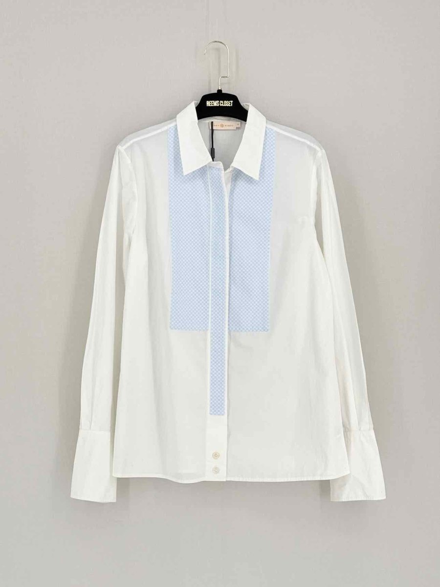 Pre - loved TORY BURCH White & Blue Size US 10 Shirt at Reems Closet