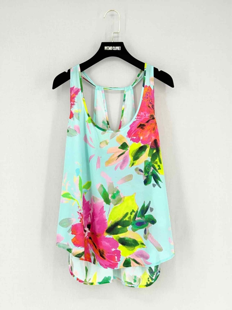 Pre - loved TRINA TURK Aqua Multicolor Floral Print Size Large Top at Reems Closet