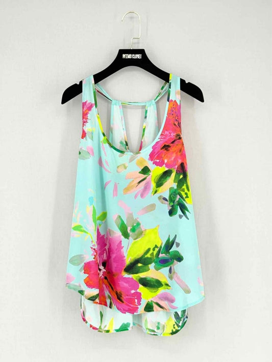 Pre - loved TRINA TURK Aqua Multicolor Floral Print Size Large Top at Reems Closet