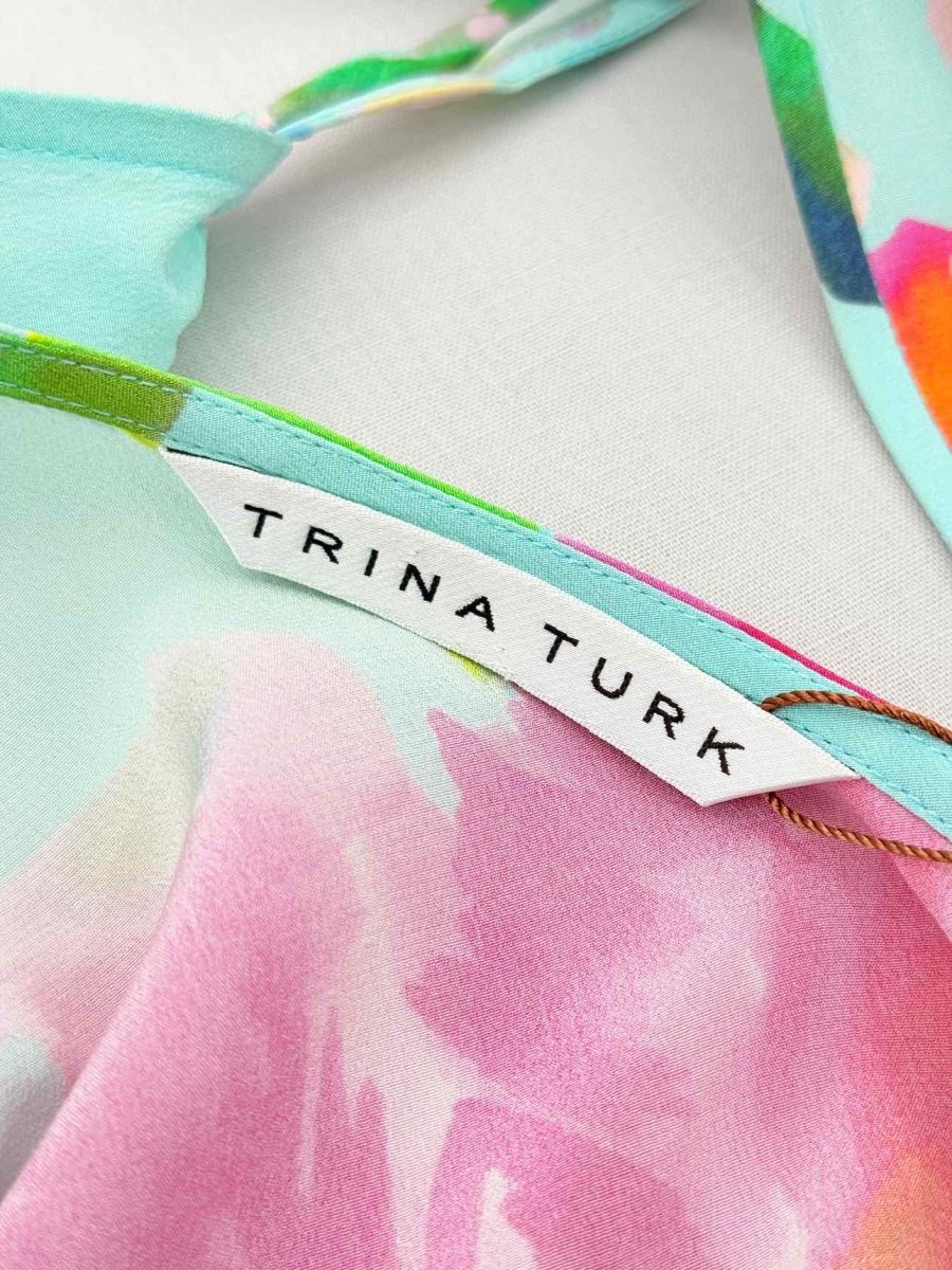 Pre - loved TRINA TURK Aqua Multicolor Floral Print Size Large Top at Reems Closet