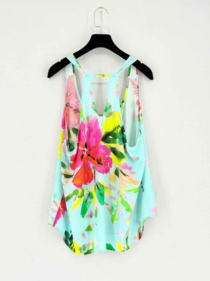 Pre - loved TRINA TURK Aqua Multicolor Floral Print Size Large Top at Reems Closet