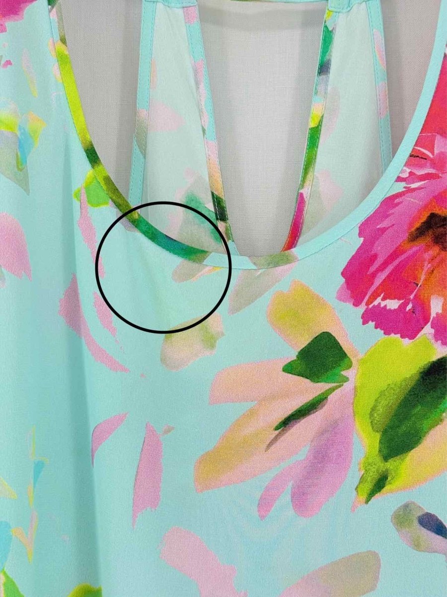Pre - loved TRINA TURK Aqua Multicolor Floral Print Size Large Top at Reems Closet