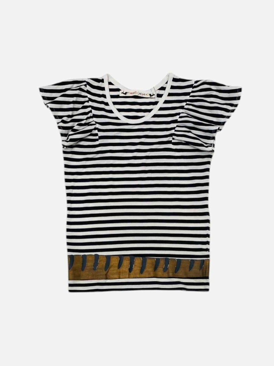Pre - loved TSUMORI CHISATO Cap Sleeve Black & White Striped Top at Reems Closet