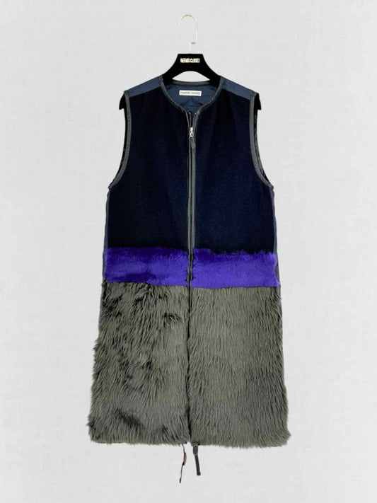 Pre - loved TSUMORI CHISATO Faux Fur Black & Blue Size Medium Gilet at Reems Closet