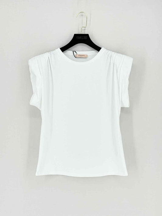 Pre - loved TWIN - SET Padded Shoulder White Size Medium T-shirt at Reems Closet