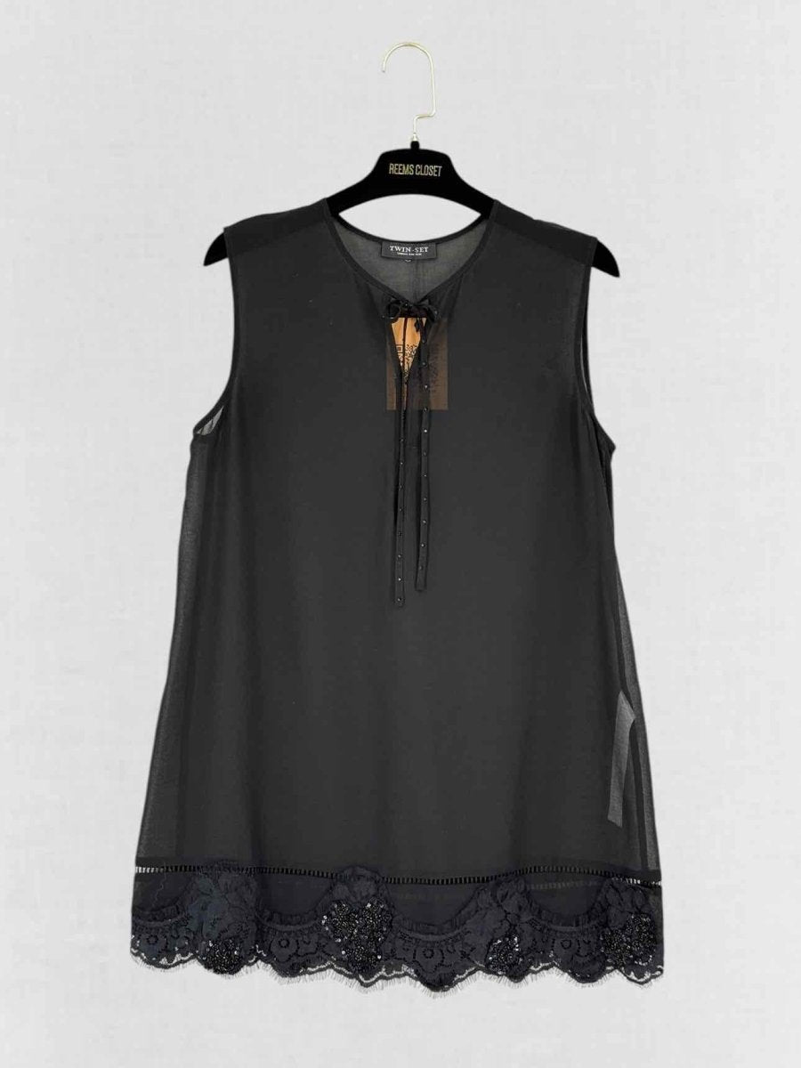 Pre - loved TWIN - SET Sheer Black Top Small at Reems Closet