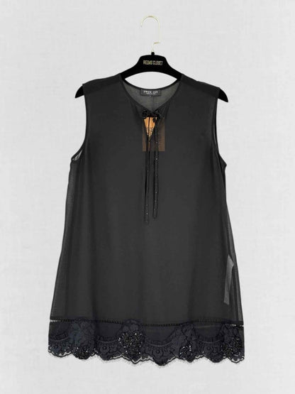 Pre - loved TWIN - SET Sheer Black Top Small at Reems Closet