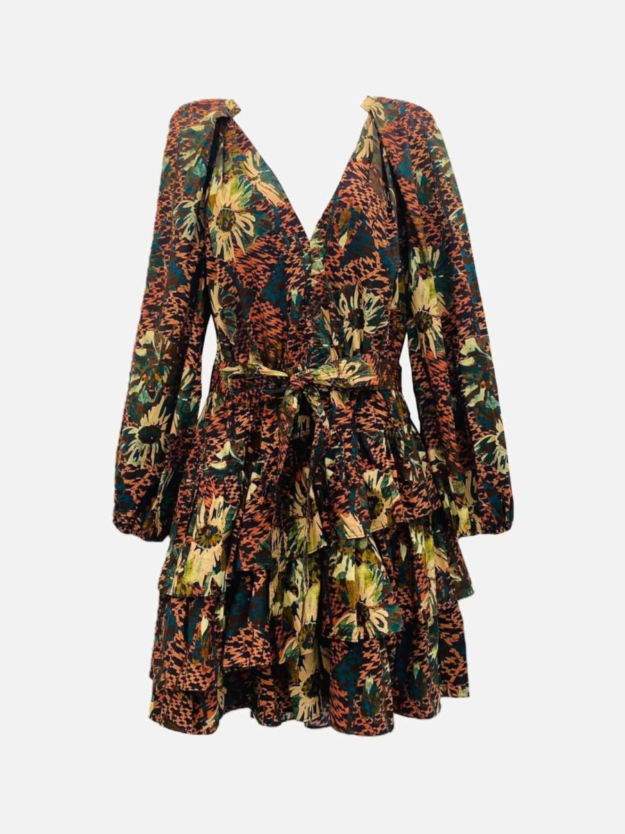 Pre - loved ULLA JOHNSON Belted Black Multicolor Printed Mini Dress at Reems Closet