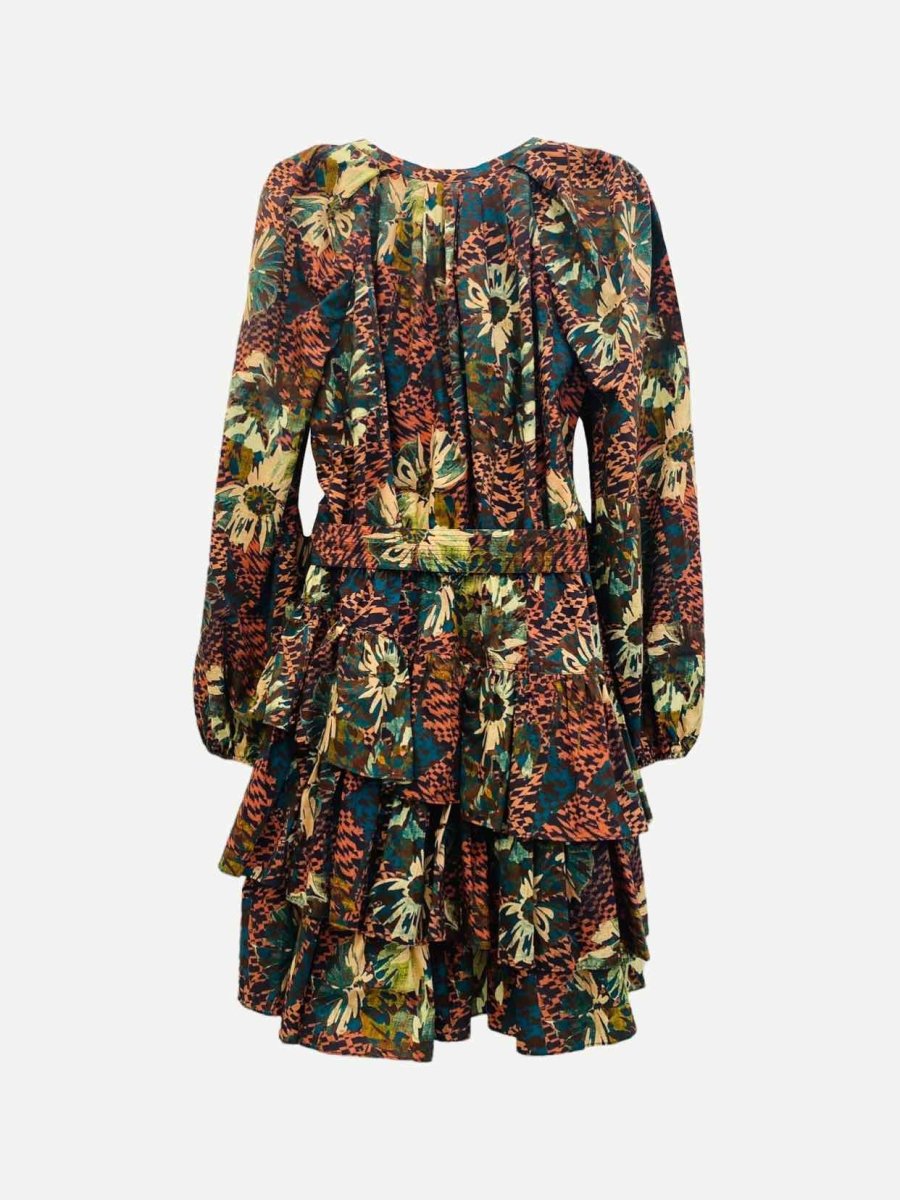 Pre - loved ULLA JOHNSON Belted Black Multicolor Printed Mini Dress at Reems Closet