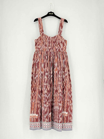 Pre - loved ULLA JOHNSON Brown & Burgundy Size US 6 Midi Dress at Reems Closet