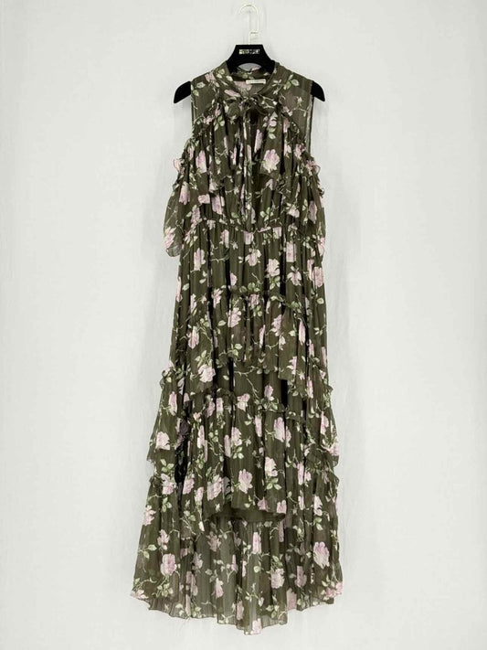 Pre - loved ULLA JOHNSON Green Multicolor Size US 10 Midi Dress at Reems Closet