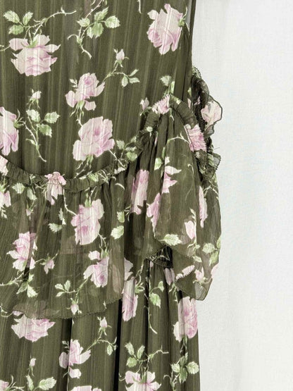 Pre - loved ULLA JOHNSON Green Multicolor Size US 10 Midi Dress at Reems Closet