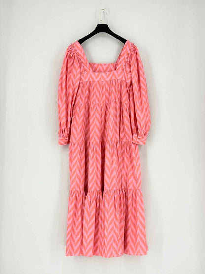 Pre - loved ULLA JOHNSON Orange & Pink Print Size US 4 Midi Dress at Reems Closet