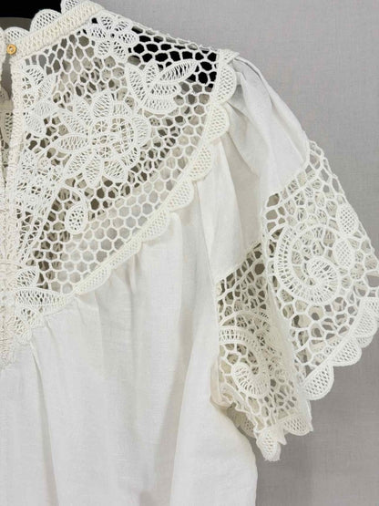 Pre - loved ULLA JOHNSON Sofia White Scalloped Size US 4 Blouse at Reems Closet