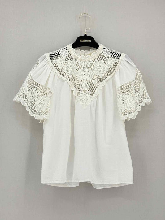 Pre - loved ULLA JOHNSON Sofia White Scalloped Size US 4 Blouse at Reems Closet