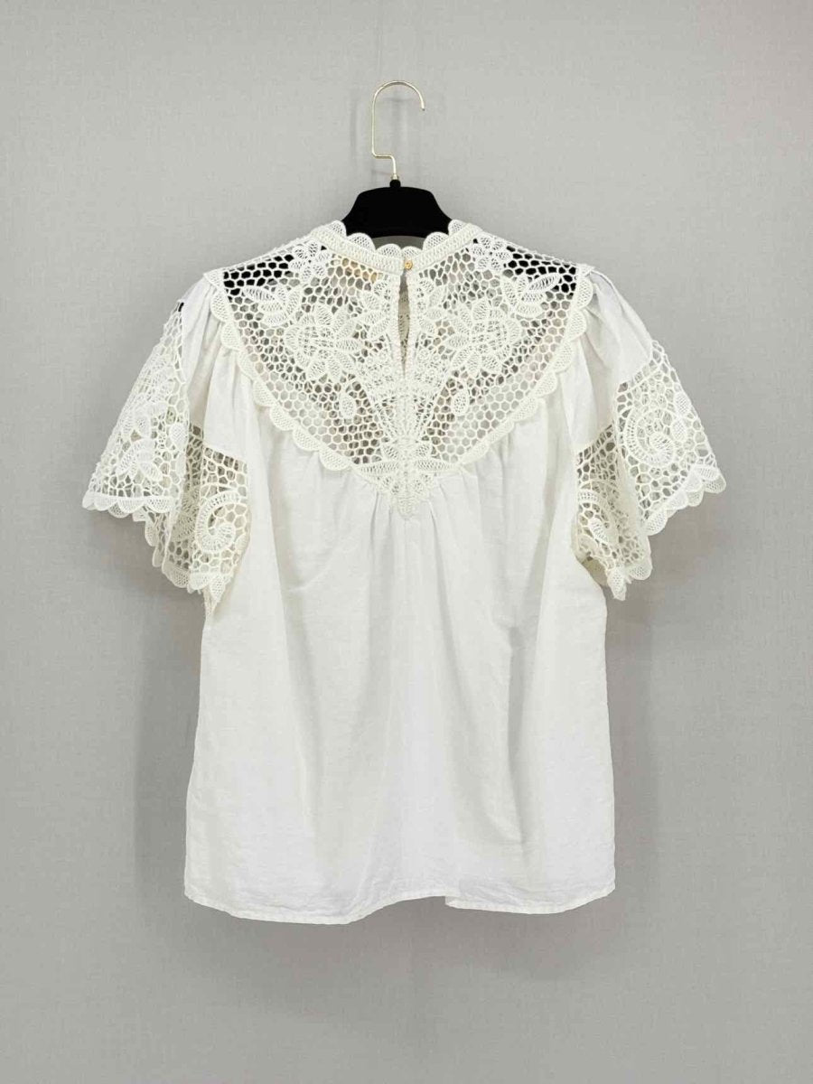 Pre - loved ULLA JOHNSON Sofia White Scalloped Size US 4 Blouse at Reems Closet