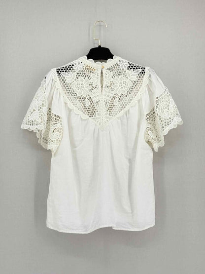 Pre - loved ULLA JOHNSON Sofia White Scalloped Size US 4 Blouse at Reems Closet