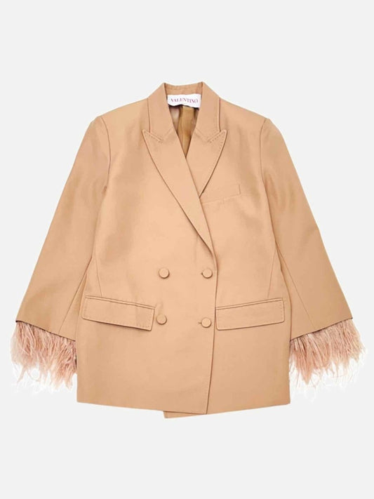 Pre - loved VALENTINO 2023 Peach Feather Cuffs Jacket at Reems Closet