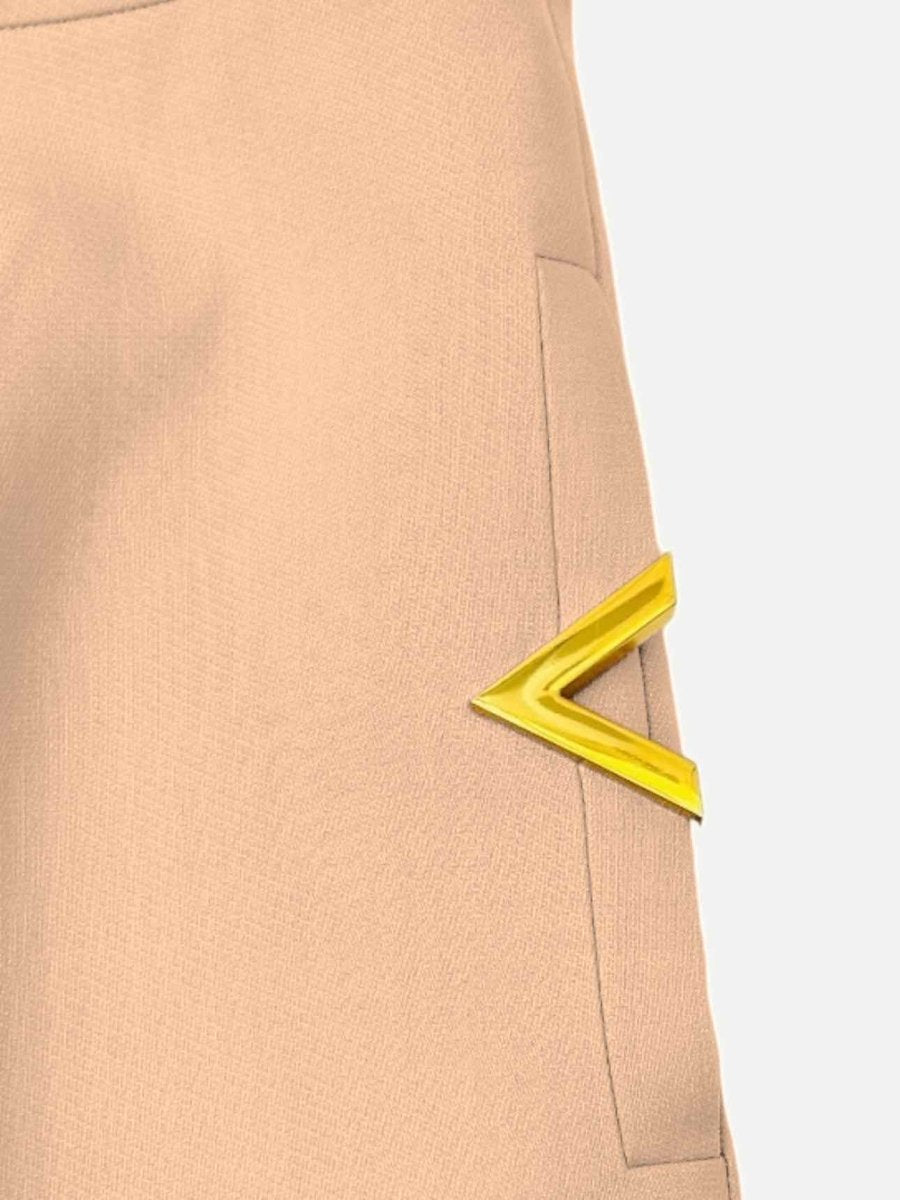 Pre - loved VALENTINO A - Line Peach V Gold Detail Knee Length Skirt at Reems Closet