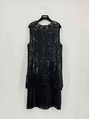 Pre - loved VALENTINO Black Pleated Size US 10 Knee Length Dress at Reems Closet