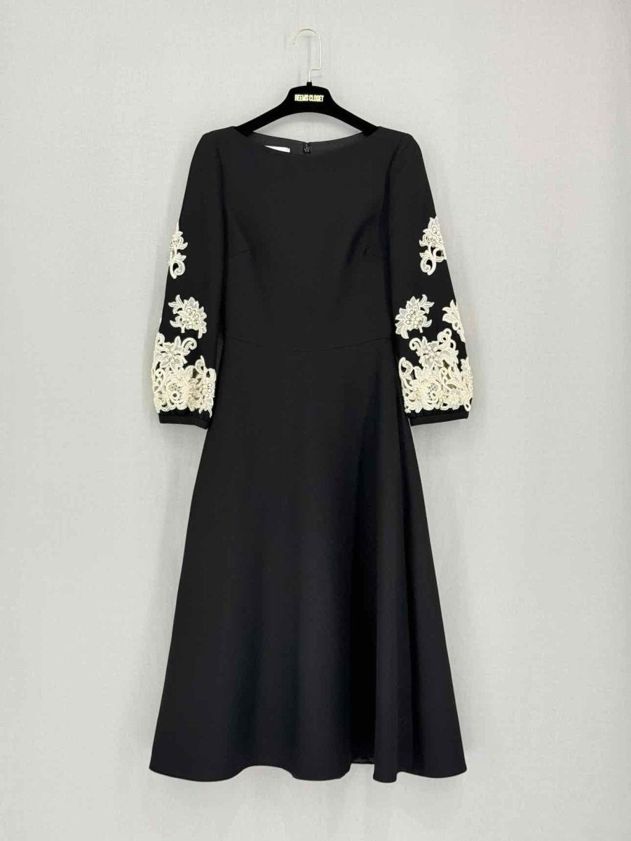 Pre-loved VALENTINO Black w/ Cream Eyelet Size US 0 Midi Dress at Reems Closet