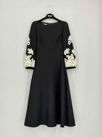 Pre-loved VALENTINO Black w/ Cream Eyelet Size US 0 Midi Dress at Reems Closet
