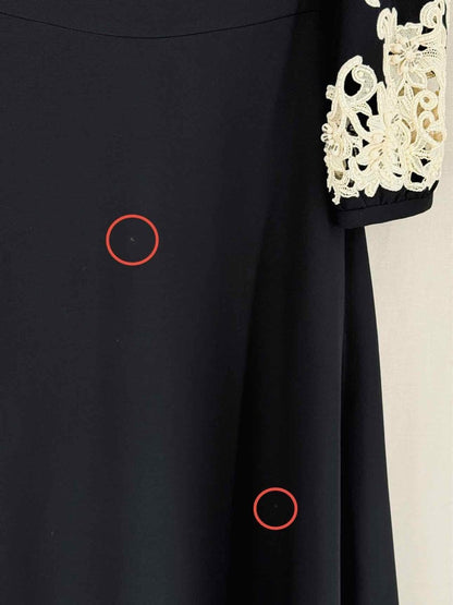 Pre-loved VALENTINO Black w/ Cream Eyelet Size US 0 Midi Dress at Reems Closet