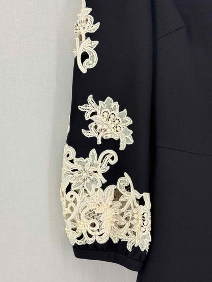 Pre-loved VALENTINO Black w/ Cream Eyelet Size US 0 Midi Dress at Reems Closet