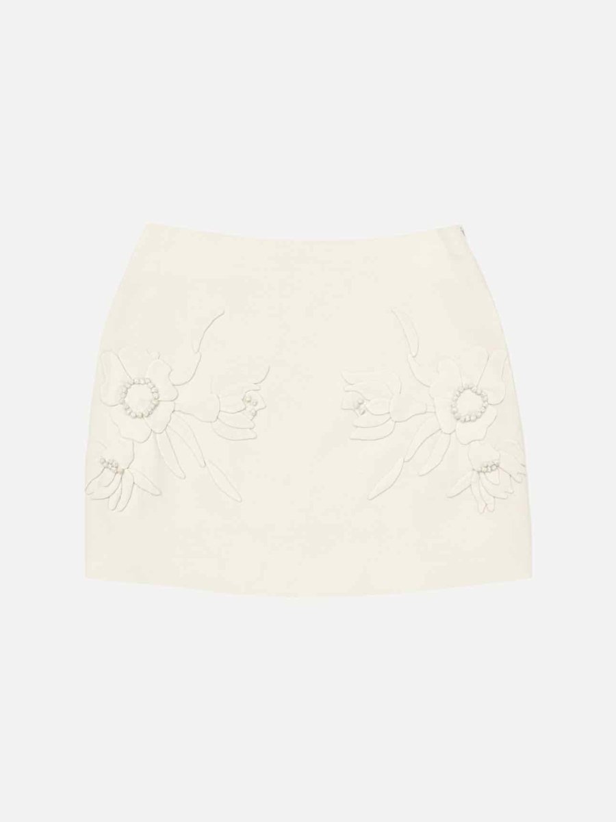 Pre - loved VALENTINO Cream Floral Embroidered Mini Skirt from Reems Closet