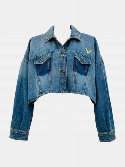 Pre - loved VALENTINO Denim Blue Cropped Jacket at Reems Closet