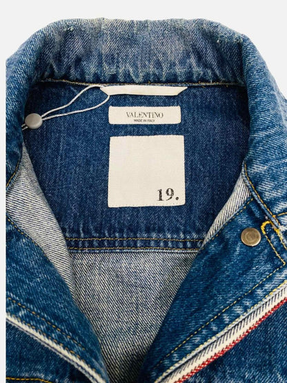 Pre - loved VALENTINO Denim Rockstud Blue Jacket at Reems Closet