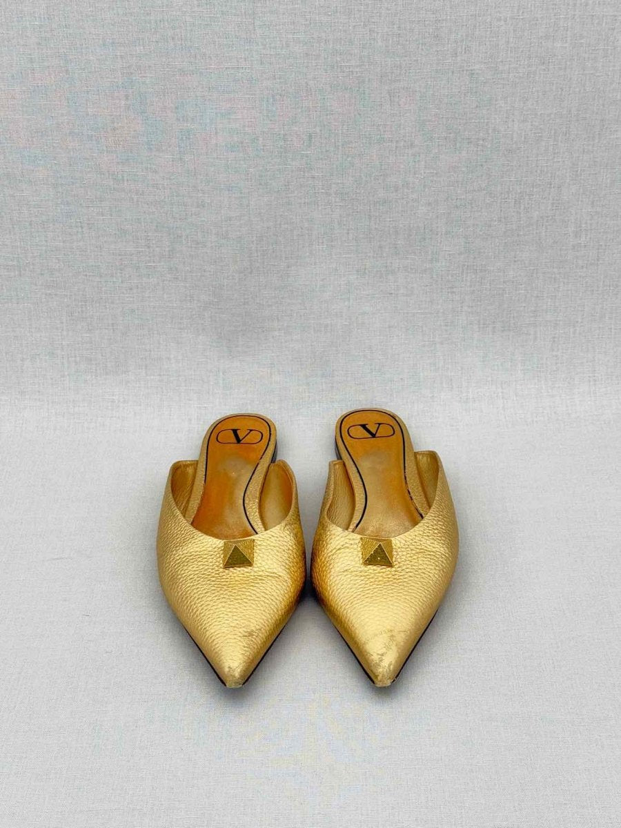 Pre - loved VALENTINO GARAVANI Gold Size EU 39 Flat Shoes at Reems Closet