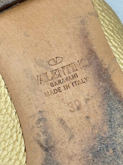 Pre - loved VALENTINO GARAVANI Gold Size EU 39 Flat Shoes at Reems Closet