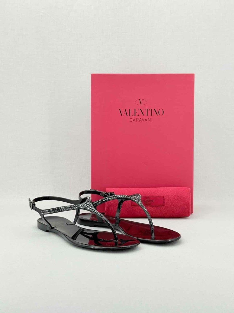 Pre - loved VALENTINO GARAVANI Jelly Thong Black Size EU 39 Sandals at Reems Closet